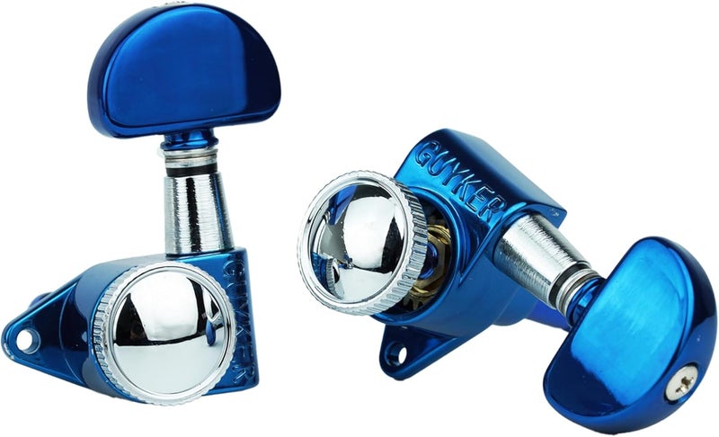 guyker Guitar Locking Tuners (3L + 3R) - 1:21 Gear Ratio High End Roto-Grip Rotomatic Lock String Tuning Key Pegs Machine Head with Big Handle Replacement Part(GK-D-502SP, Blue Chrome) - Image 4